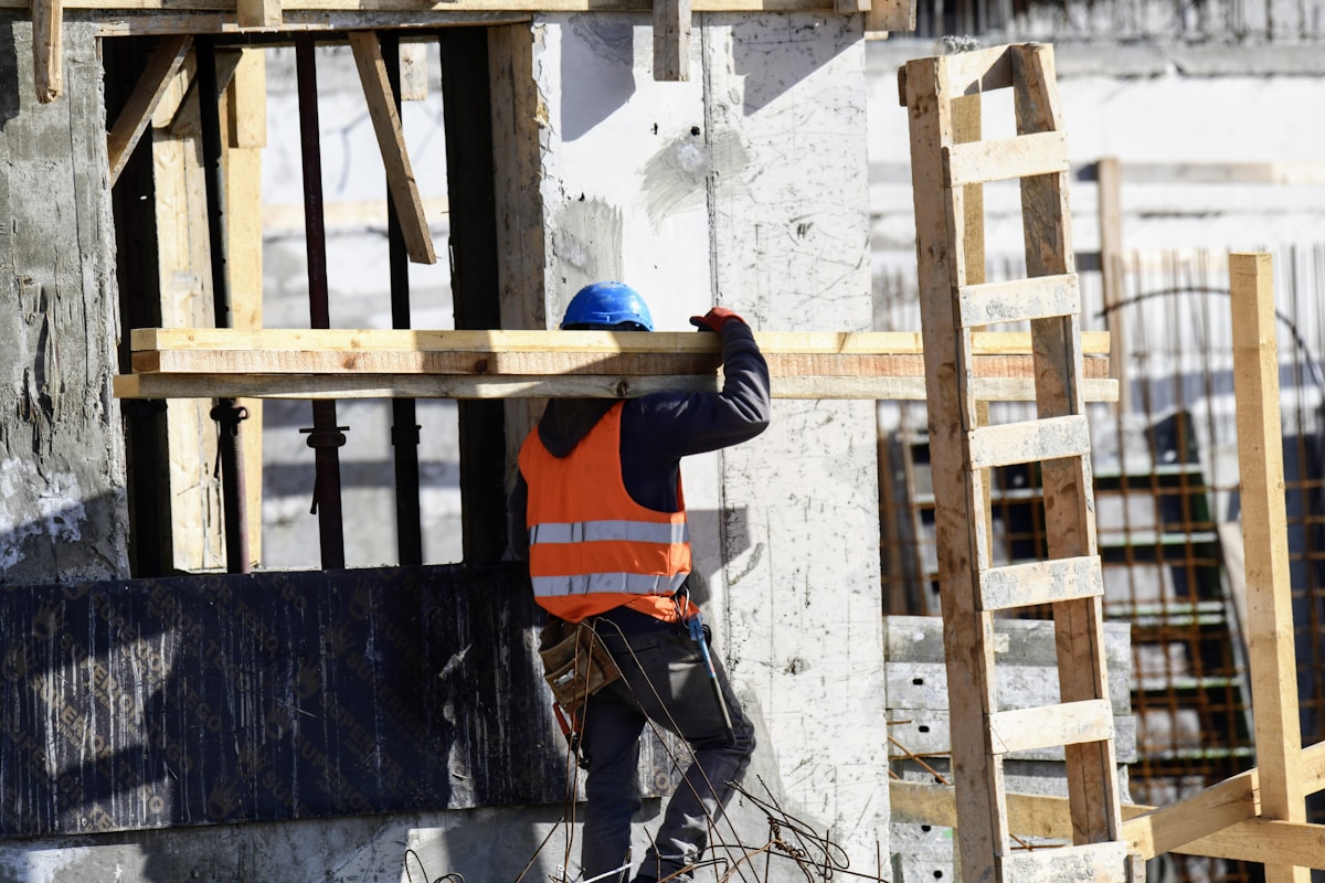 Construction worker on a job site wearing PPE