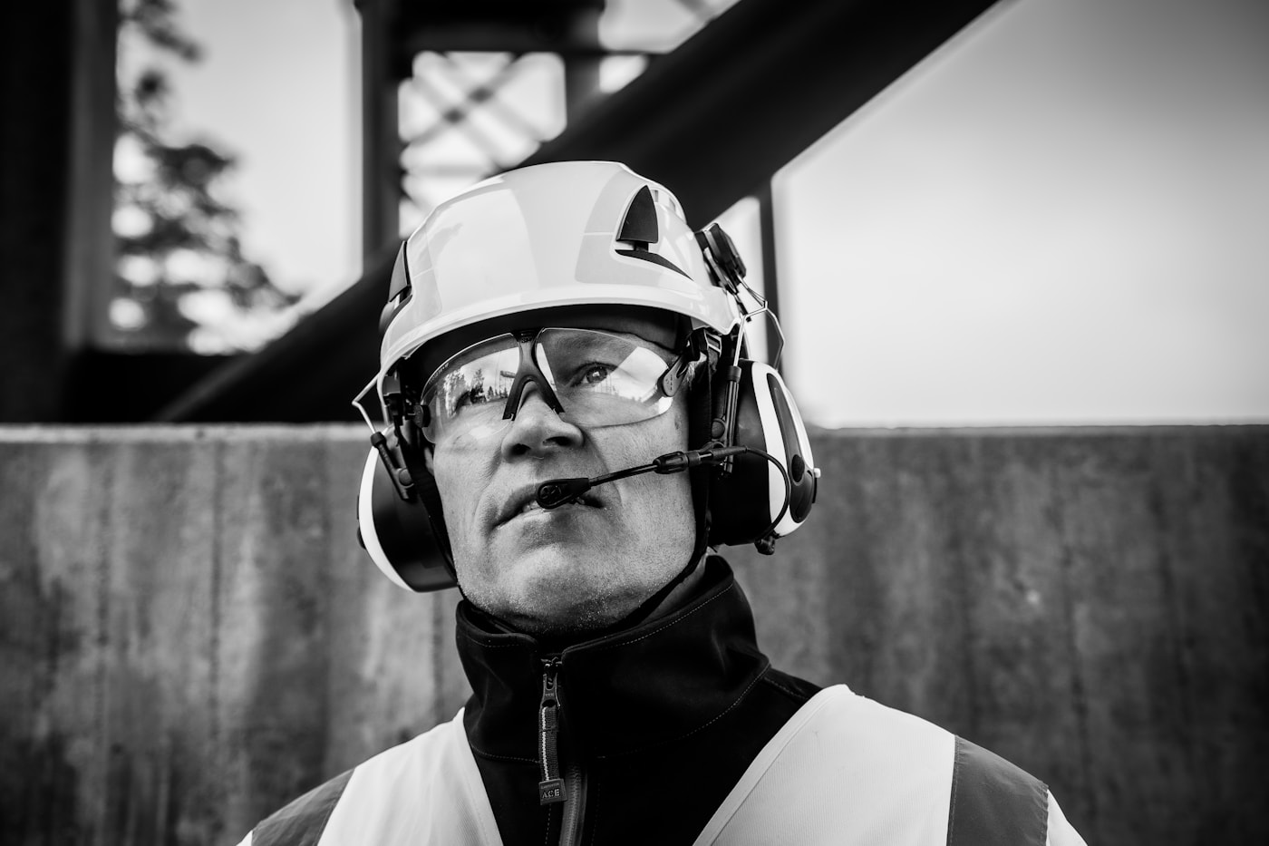 Industrial worker in protective gear on a job site